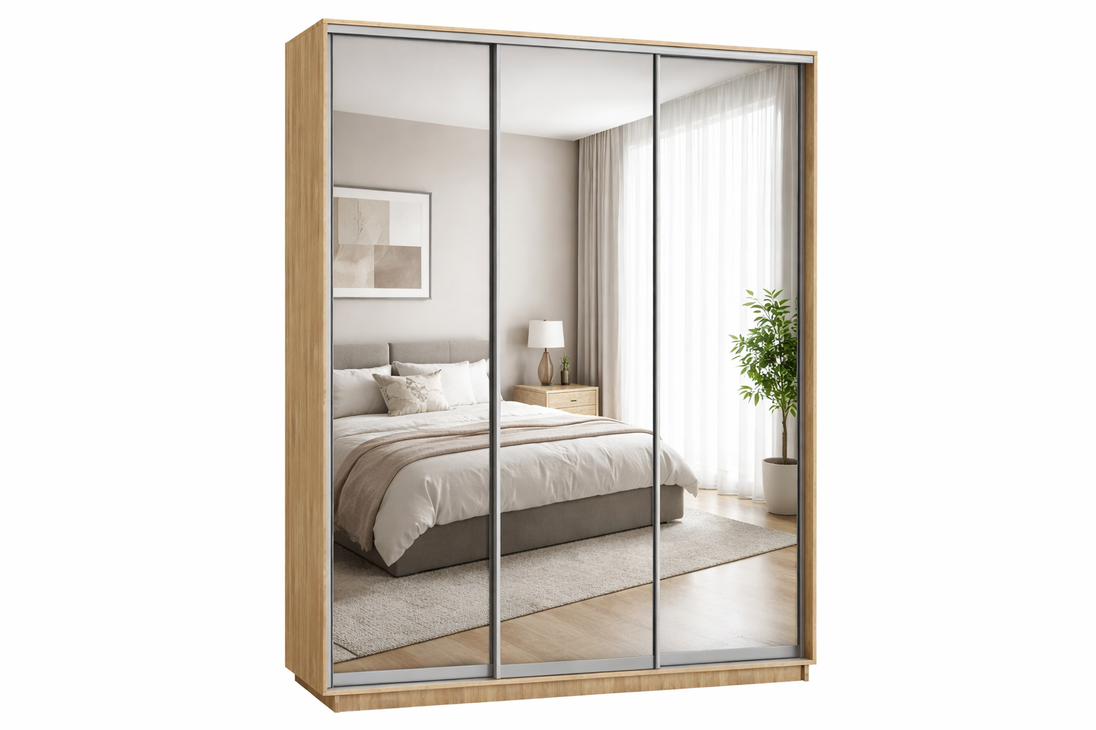 Шкаф-купе 3-х дверный с зеркалом 1800 в цвете Дуб сонома светлый/Белый