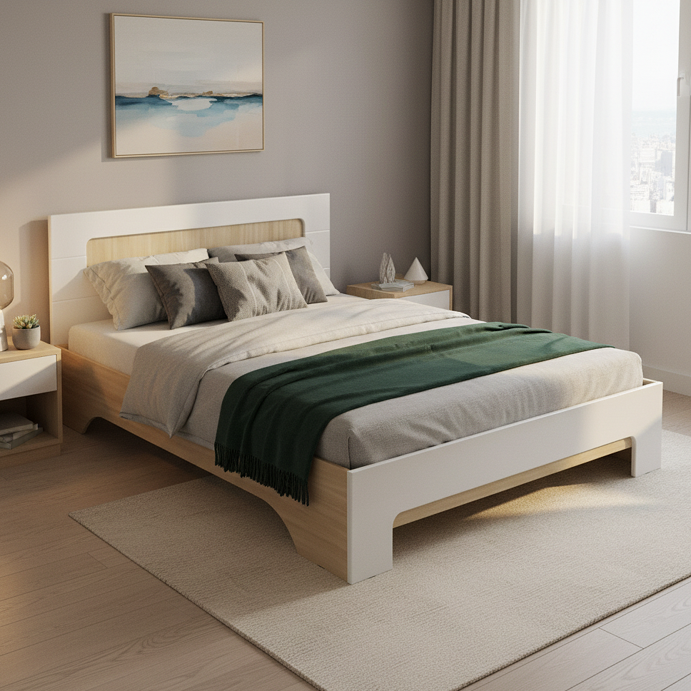 Кровать «Палермо» в цвете Шимо светлый/Белый глянец 1400