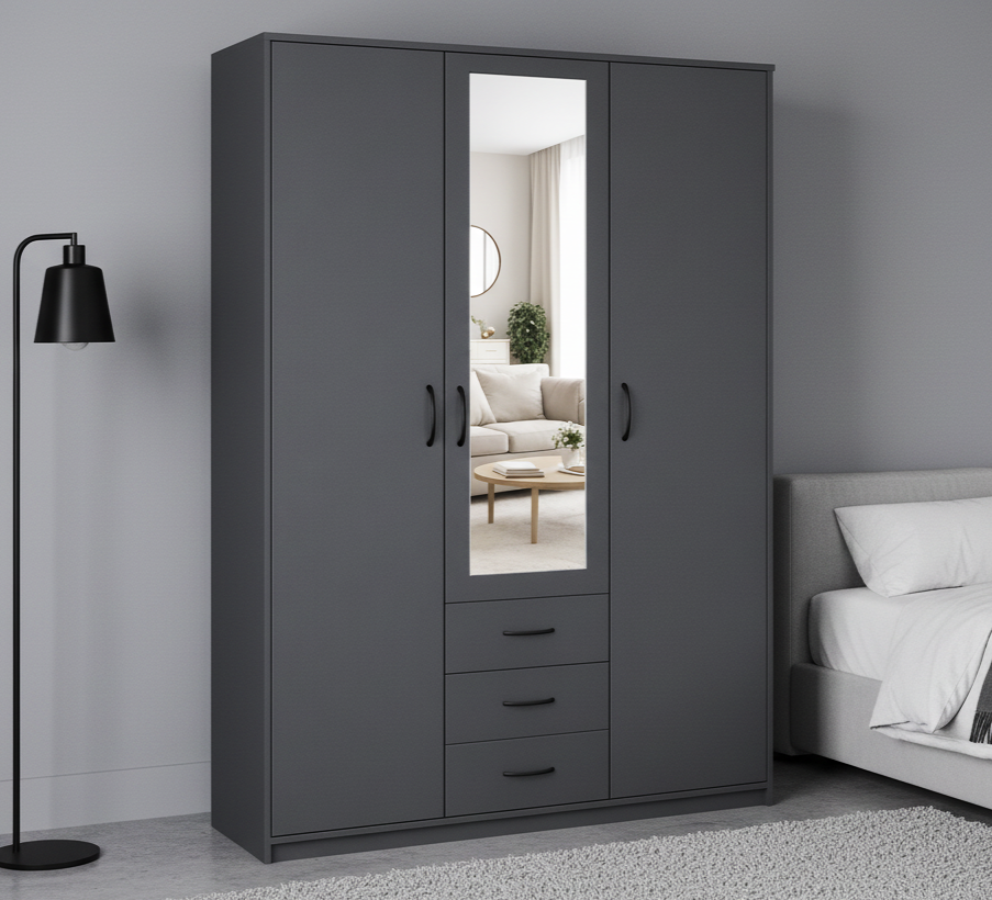 Шкаф комбинированный "Дуэт Люкс" с зеркалом в цвете Графит