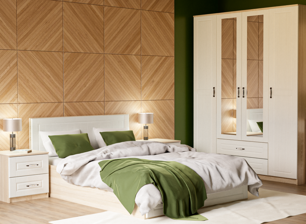 Спальный гарнитур «Оливья» в цвете Дуб сонома/белое дерево - Фабрика ЭКО