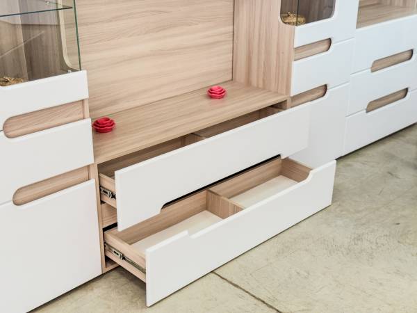 Тумба под телевизор + 2 полки «Палермо» в цвете Шимо светлый/Белый глянец купить в Перми