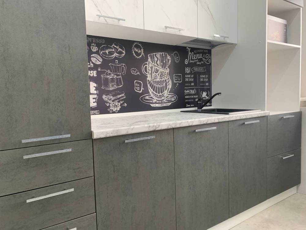 Кухонный гарнитур Модерн Бетон чикаго графит/мрамор белый (распродажа)