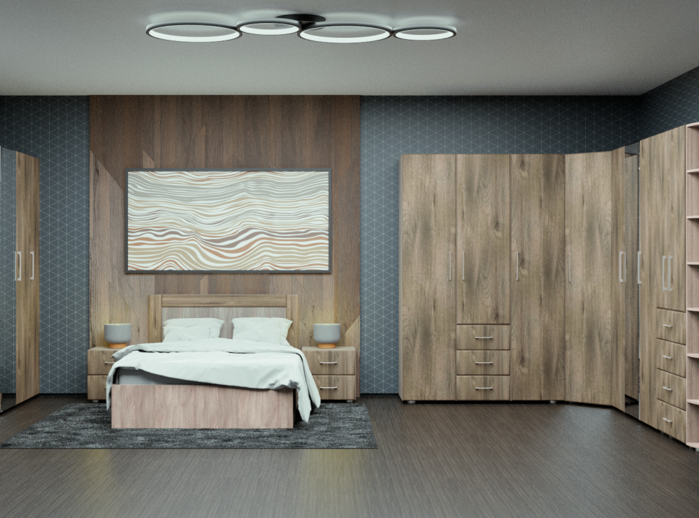 Спальный гарнитур «Флоренция» в цвете Софора конзатти/светлый ясень шимо - Фабрика ЭКО