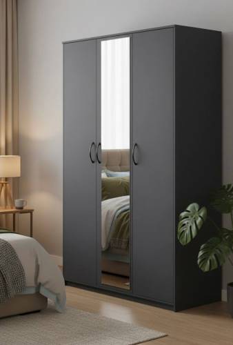 Шкаф 3-х створчатый "Дуэт Люкс" с зеркалом в цвете Графит - Фабрика ЭКО