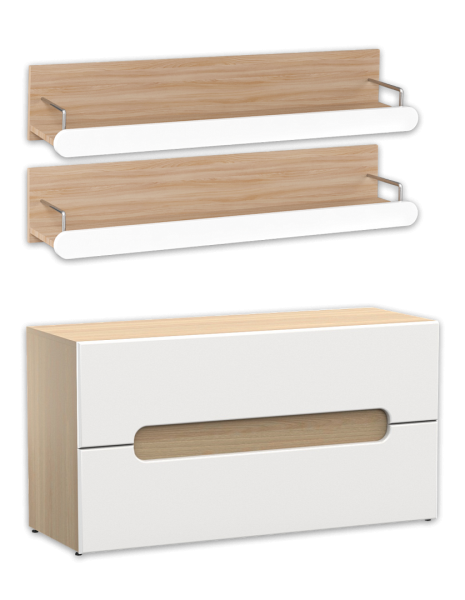 Тумба под телевизор + 2 полки «Палермо» в цвете Шимо светлый/Белый глянец купить в Перми