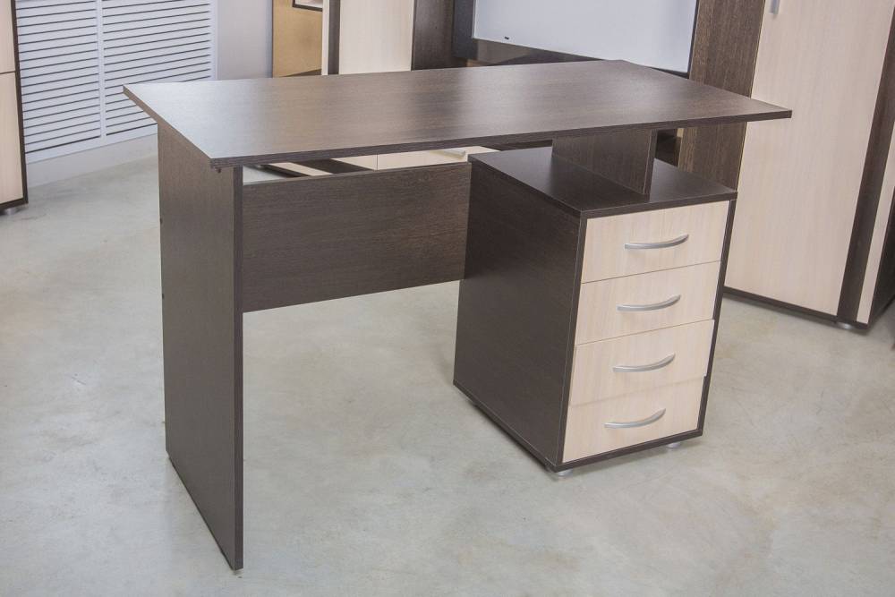 Стол письменный с 4 ящиками в цвете Венге/Млечный дуб - Фабрика ЭКО