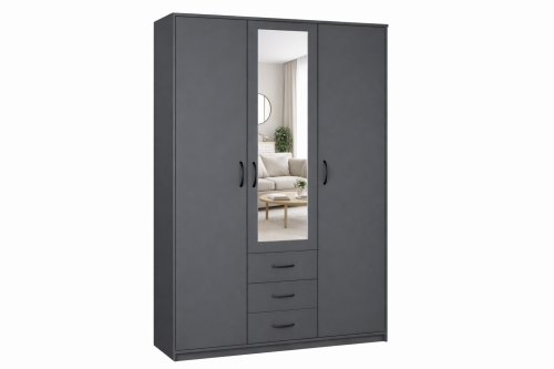 Шкаф комбинированный "Дуэт Люкс" с зеркалом в цвете Графит - Фабрика ЭКО