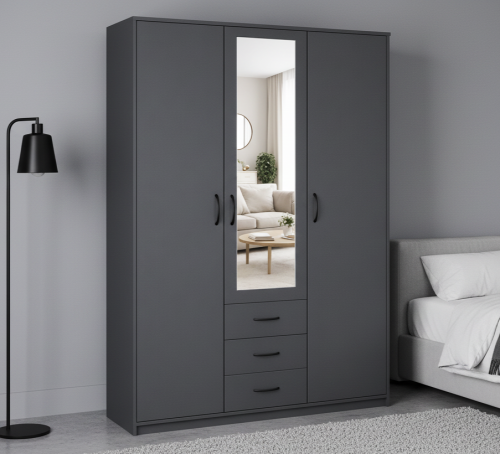 Шкаф комбинированный "Дуэт Люкс" с зеркалом в цвете Графит - Фабрика ЭКО