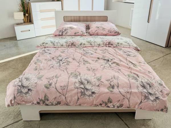 Кровать «Палермо» в цвете Шимо светлый/Белый глянец - Фабрика ЭКО