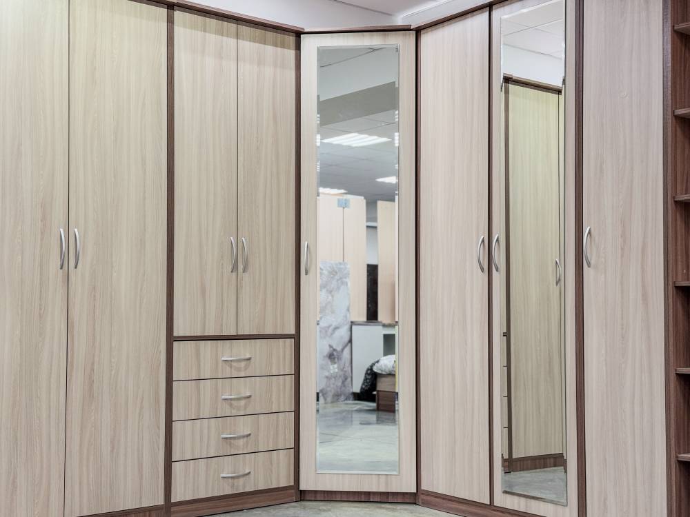 Шкаф угловой «Дуэт Люкс» с зеркалом в цвете Шимо темный/светлый купить в Перми