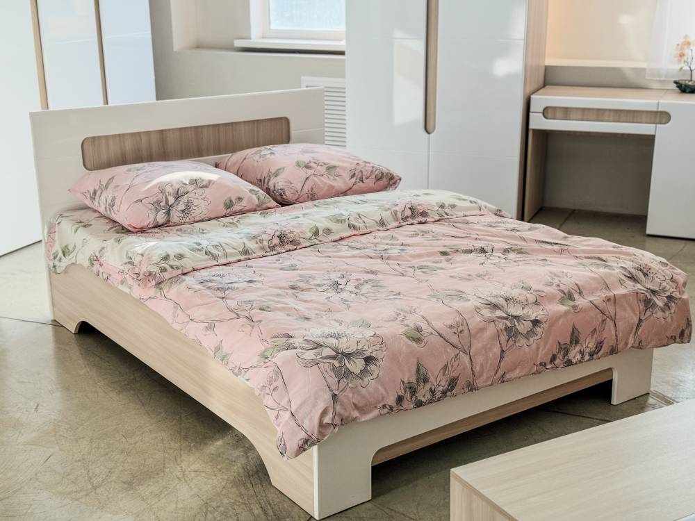 Кровать «Палермо» в цвете Шимо светлый/Белый глянец - Фабрика ЭКО