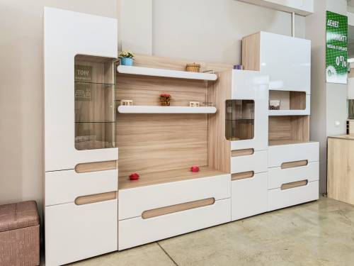 Стеллаж «Палермо Юниор» в цвете Шимо светлый/Белый глянец (распродажа)