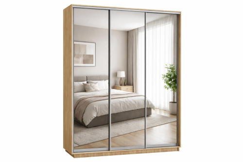 Шкаф-купе 3-х дверный с зеркалом 1800 в цвете Дуб сонома светлый/Белый - Фабрика ЭКО