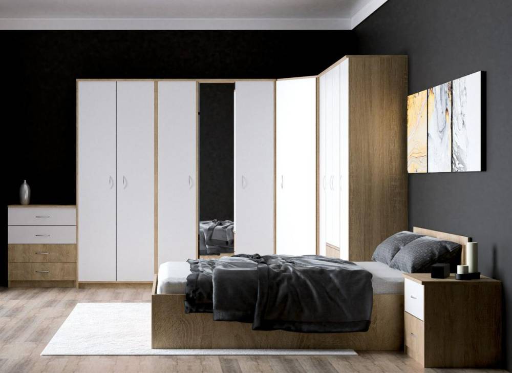 Спальный гарнитур Дуэт НЬЮ в цвете Дуб Сонома светлый/белый матовый - Фабрика ЭКО