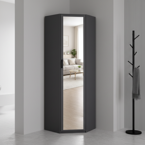 Шкаф угловой "Дуэт Люкс" с зеркалом в цвете Графит - Фабрика ЭКО